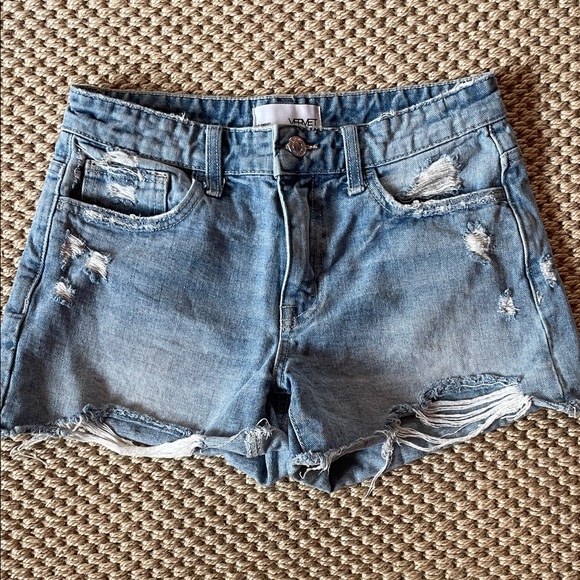Velvet Light Blue Distressed Jean Shorts - Picture 1 of 6